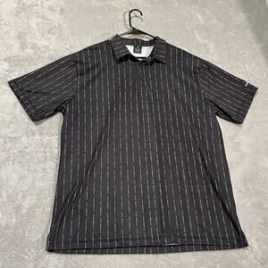 Golf Gods Polo Shirt Mens XXL 2XL Black Striped Bogey All Over Print Shirt